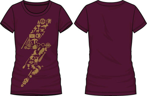 Harry Potter Curse Lightning Bolt Women's Burgundy T-Shirt - Angel Effect Shop