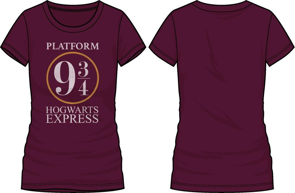 Harry Potter Platform Nine and Three-Quarters 9 3/4 Hogwarts Express Women's Burgundy T-Shirt - Angel Effect Shop