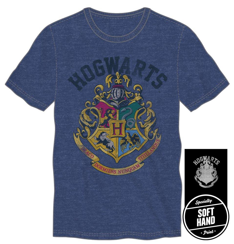 Harry Potter Hogwarts Crest and Motto Draco Dormiens Nunquam Titillandus Men's Blue T-Shirt - Angel Effect Shop