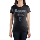 Harry Potter House of Ravenclaw Crest & Characteristics Clever Creative Intelligent Wise Women's Black T-Shirt - Angel Effect Shop