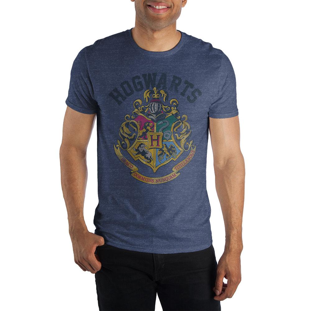 Harry Potter Hogwarts Crest and Motto Draco Dormiens Nunquam Titillandus Men's Blue T-Shirt - Angel Effect Shop