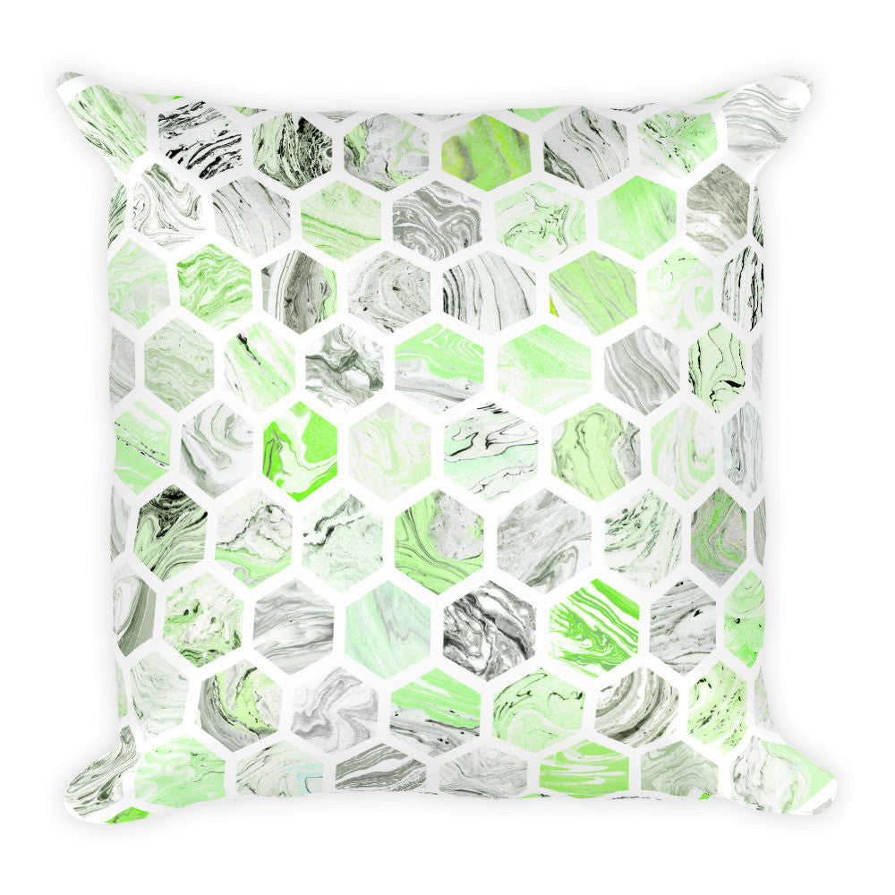 Oreiller carré à motif hexagonal en marbre vert - Angel Effect Shop