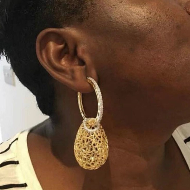 Boucles D'oreille Luxe Creux Gouttes Mode Zircon Cubique Mariage Fiançailles Parti Indien en Or pour Femmes - Angel Effect Shop